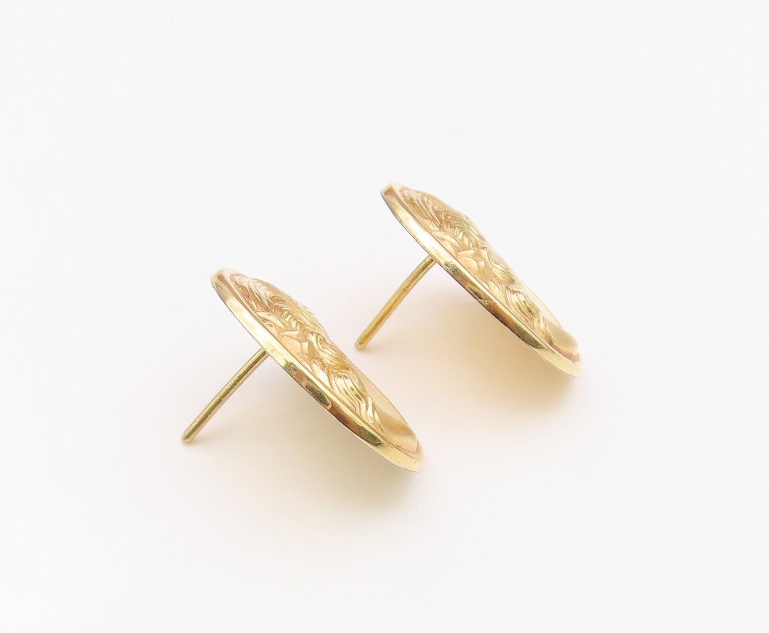 14K GOLD Vintage Earrings Classic Lady Profile Portrait Oval Studs GE357