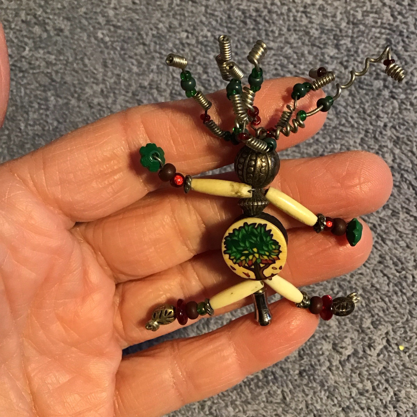 Vtg Moonbabies Style Stick Pin Person Figural Wire Hair Bead Body Estate Find