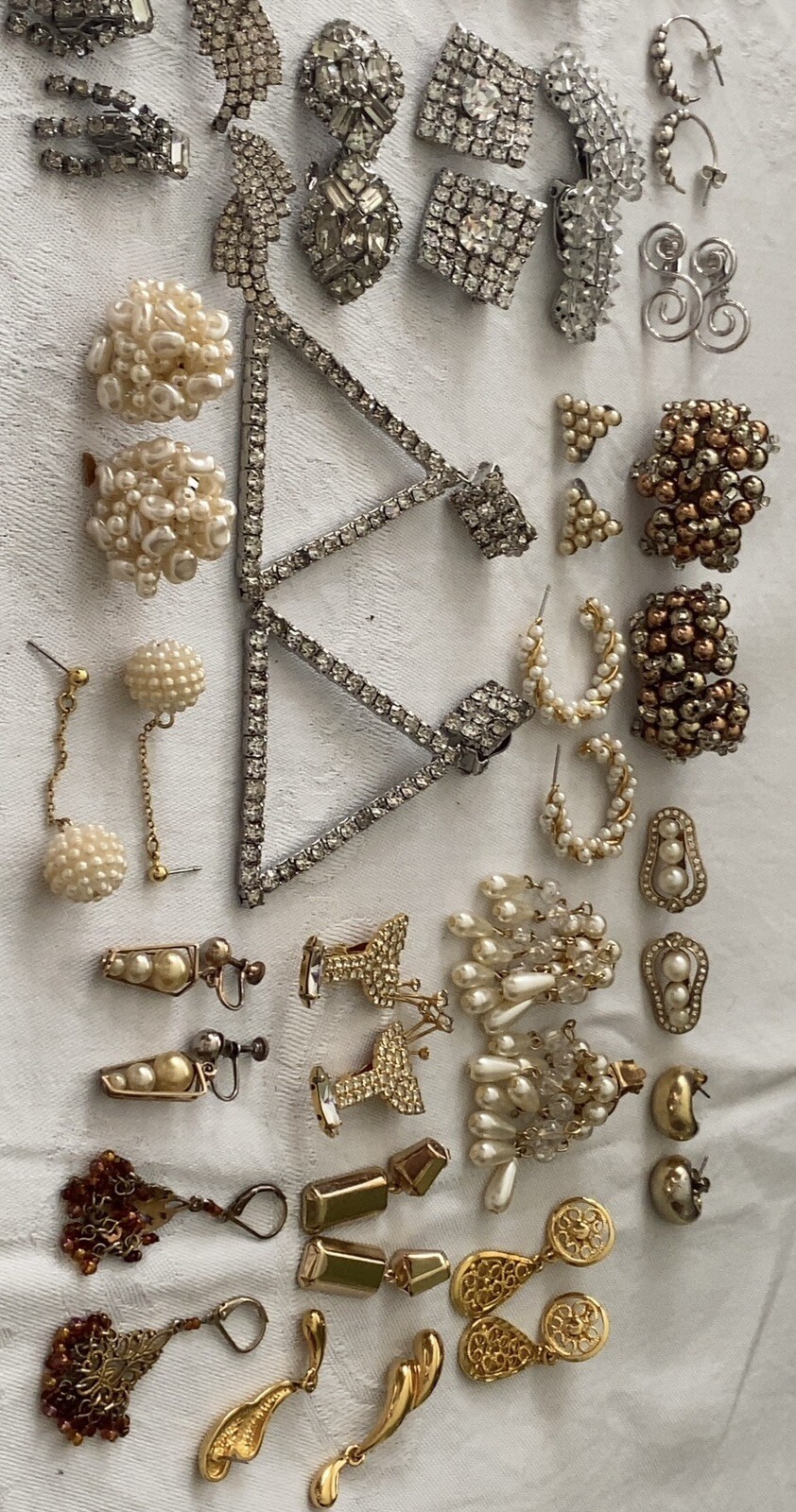 Vintage Earring Lot 40 Clip Dangle Statement Screw Sparkle Cocktail Wear Signed