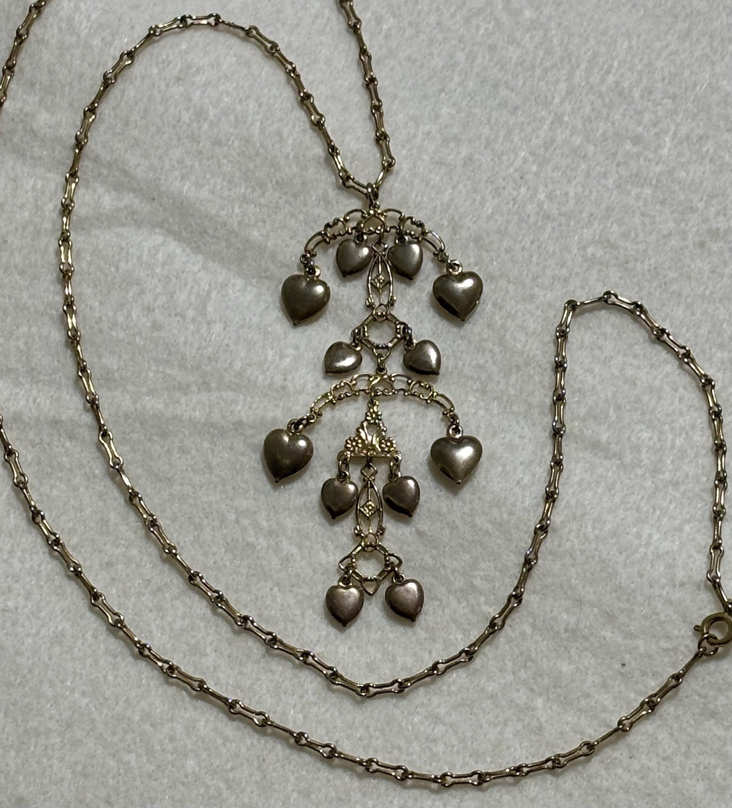 VTG Victorian Revival Heart Fringe Necklace Long 35” Statement Dangle Pendant