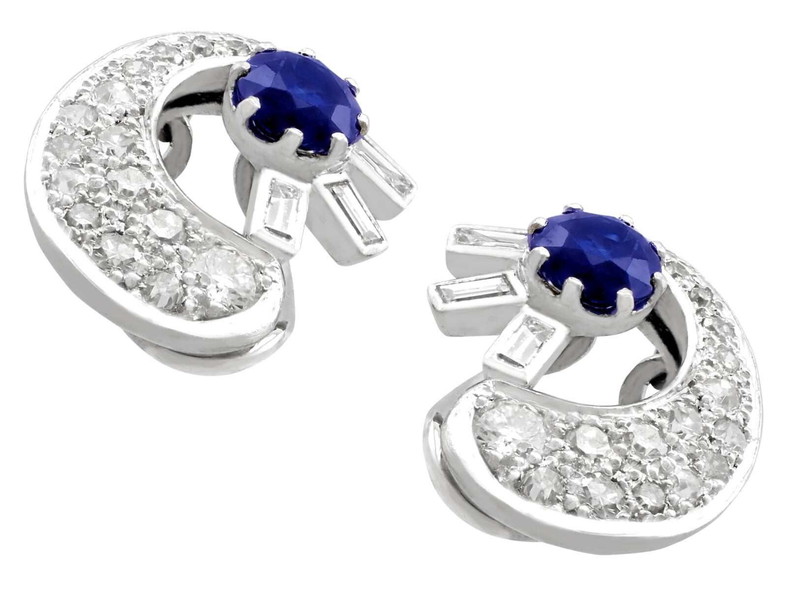 Antique Sapphire and Diamond Clip On Earrings in 18k White Gold