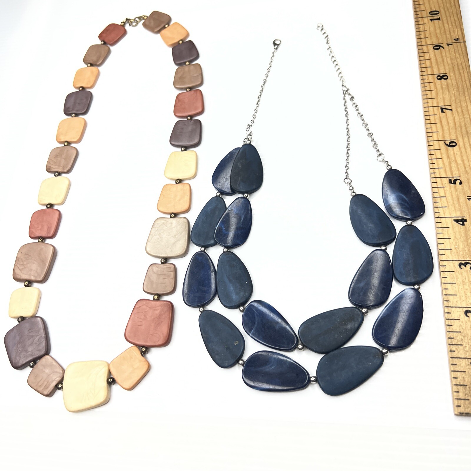 H7 Lot Blue Teal Beige Tan Taupe Resin Acrylic Boho Hippie Mod Retro Necklaces