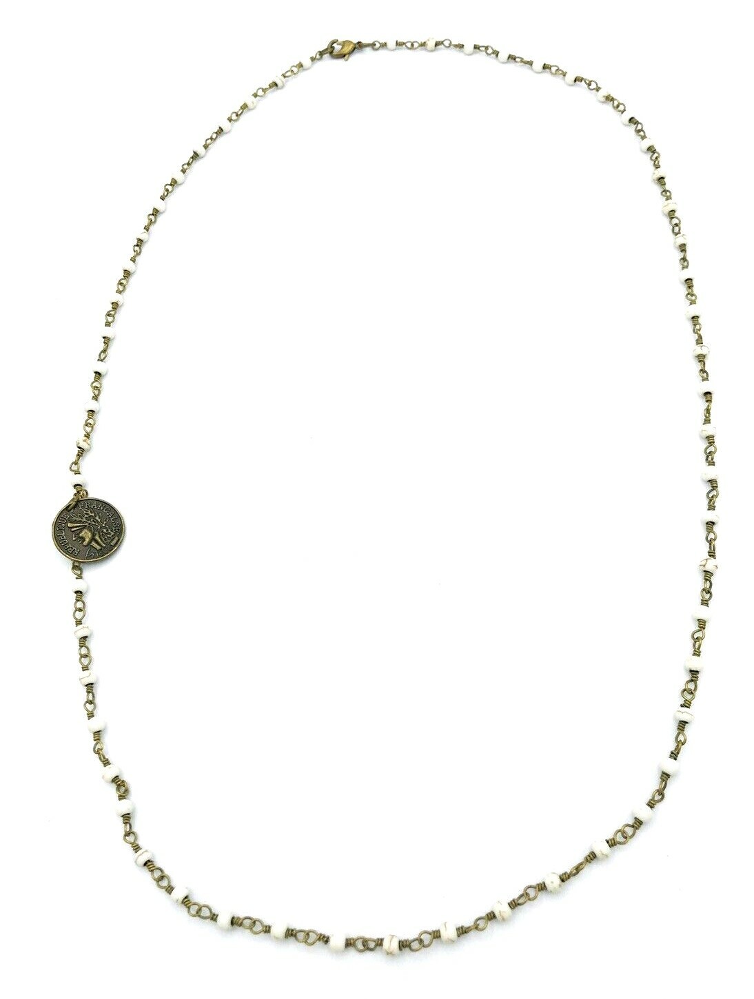 Vintage Beaded Rosary Style Republique Francais 1808 Coin Charm Necklace