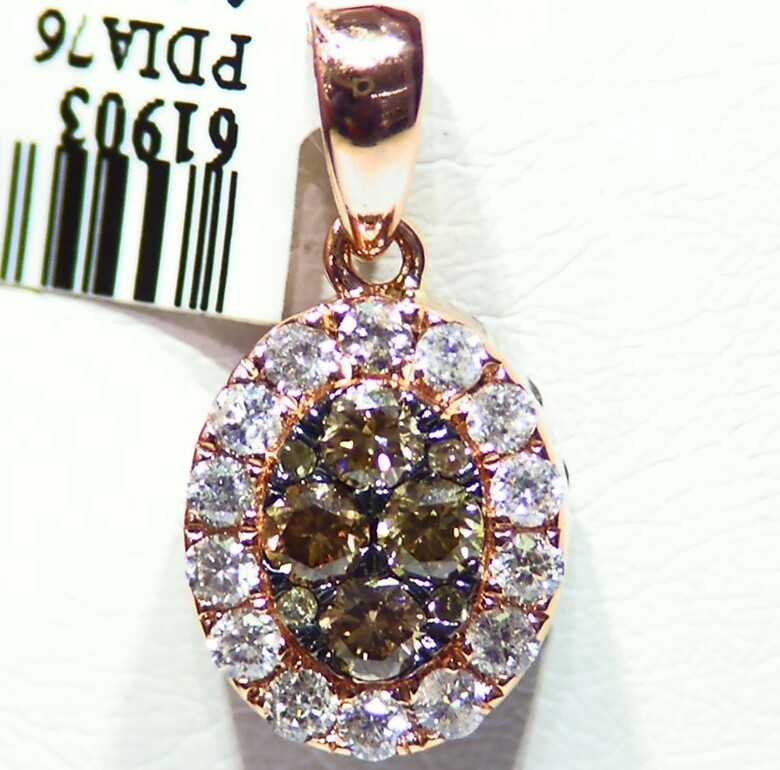 1.53CT 14K Gold Natural Diamond Chocolate Blue Round Halo Reversible Necklace
