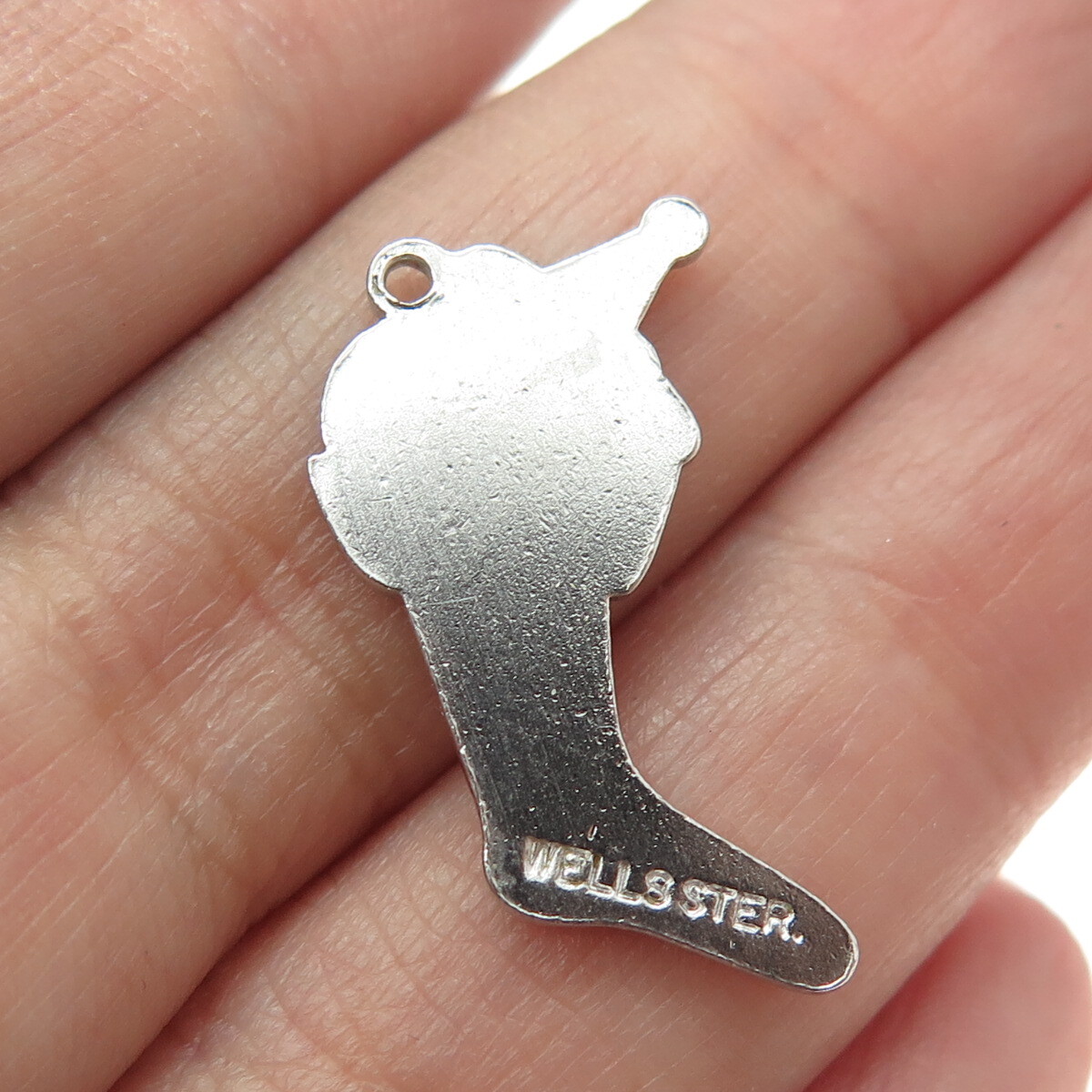 WELLS 925 Sterling Silver Antique Colorful Enamel Christmas Sock Charm Pendant