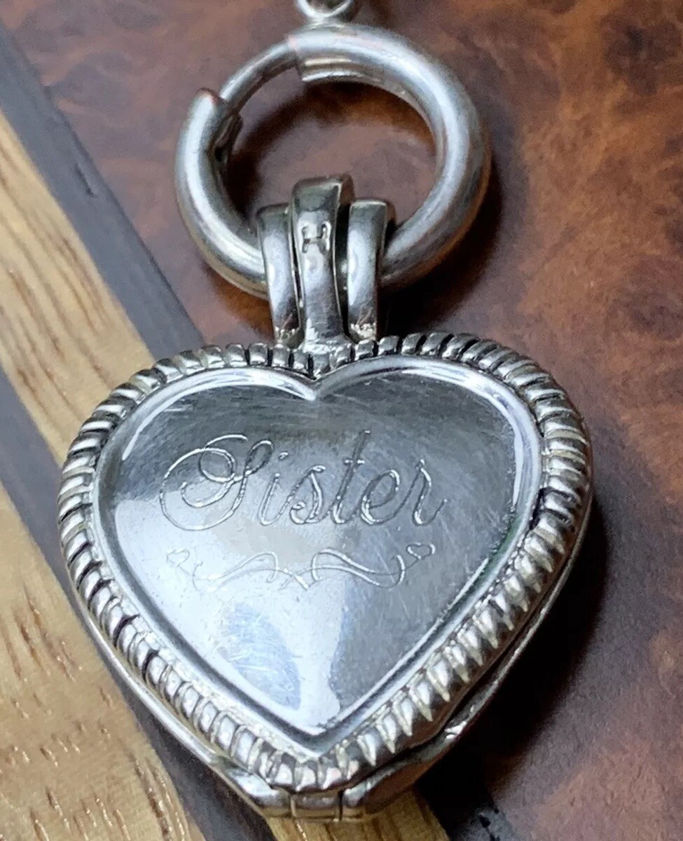 Vintage “Sister” JC Silver Plate Green Peridot Birthstone Ladies Heart Bracelet