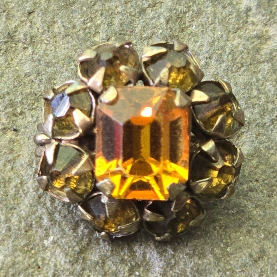 Vintage Amber Rhinestone Brooch Topaz Crystal Cluster Pin jewelry mini Sparkle