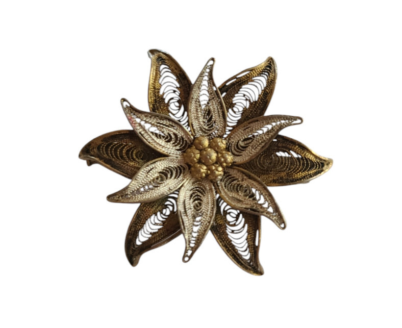 800 Silver Gold Vermeil Cannetille Filigree Vintage Floral Pin – Trombone Clasp