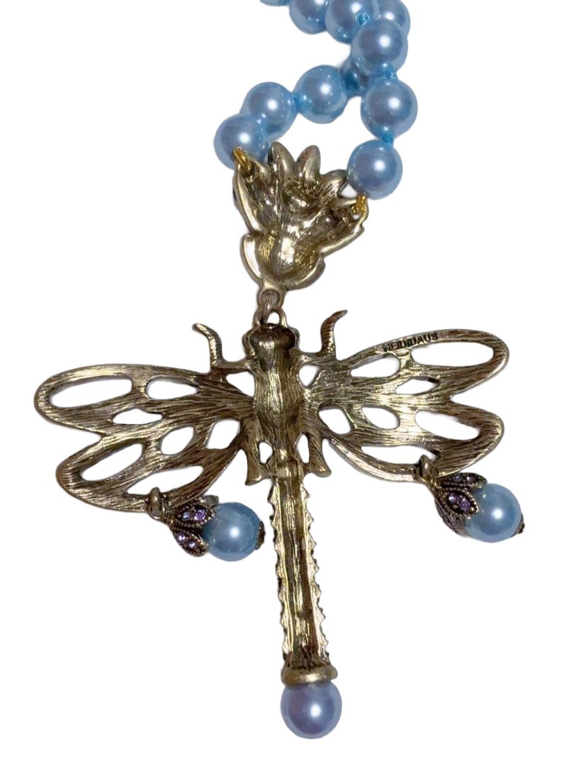 Heidi Daus Dragonfly Necklace Pendant Beaded Rhinestone Drop Charm L-45cm