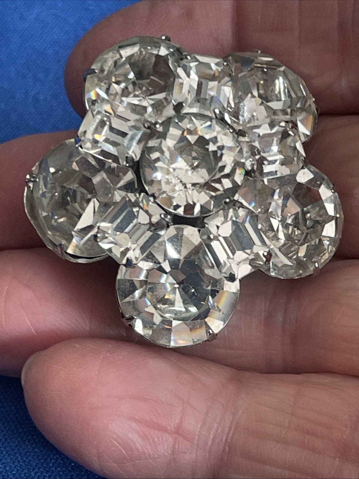 Kramer of NY Domed 1950s Brooch Emerald Cut & Large 1.5” Round Rhinestones E9