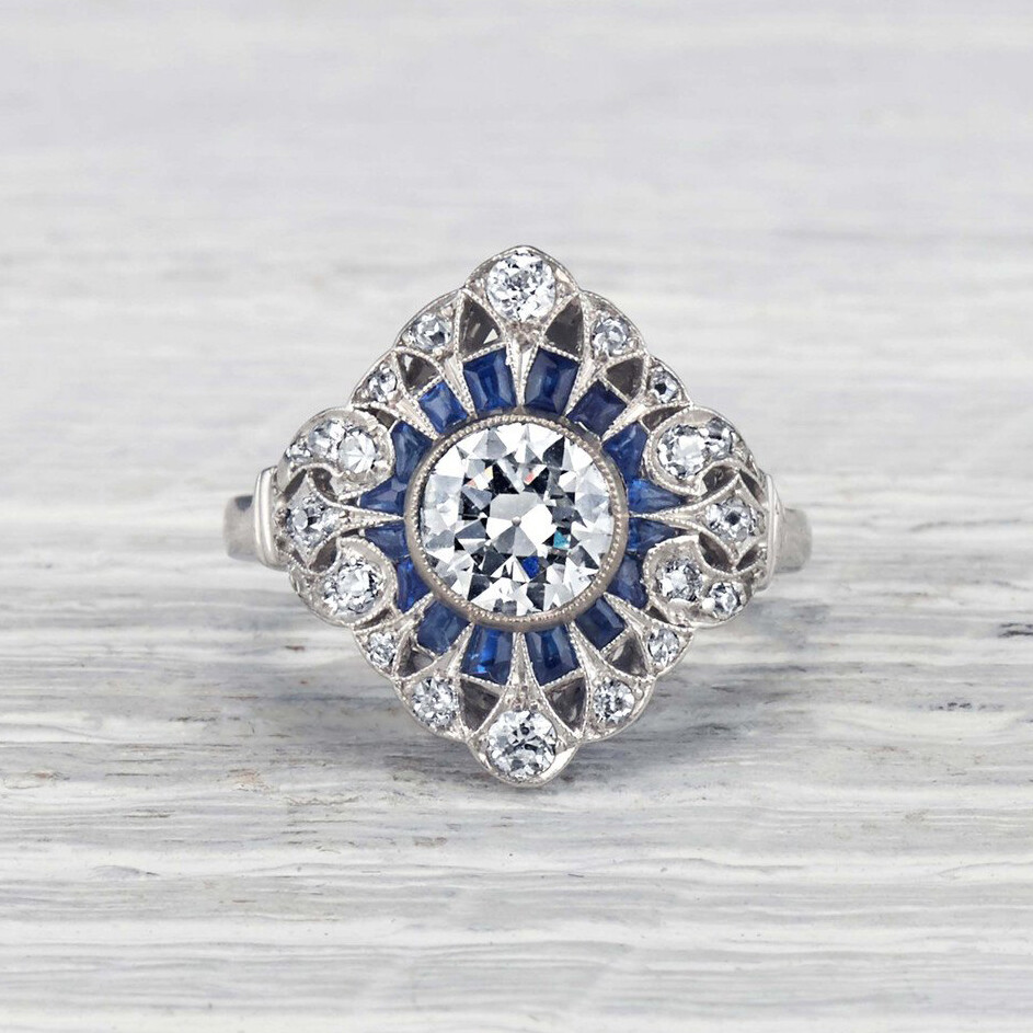 New Art Deco 1.40Ct White Round Cut Simulated Diamond Engagement 925 Silver Ring