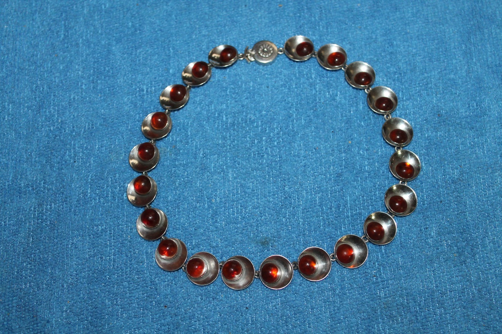 NE Neil Erik FROM Denmark Cognac Amber Cabochon Round 925 Sterling Choker