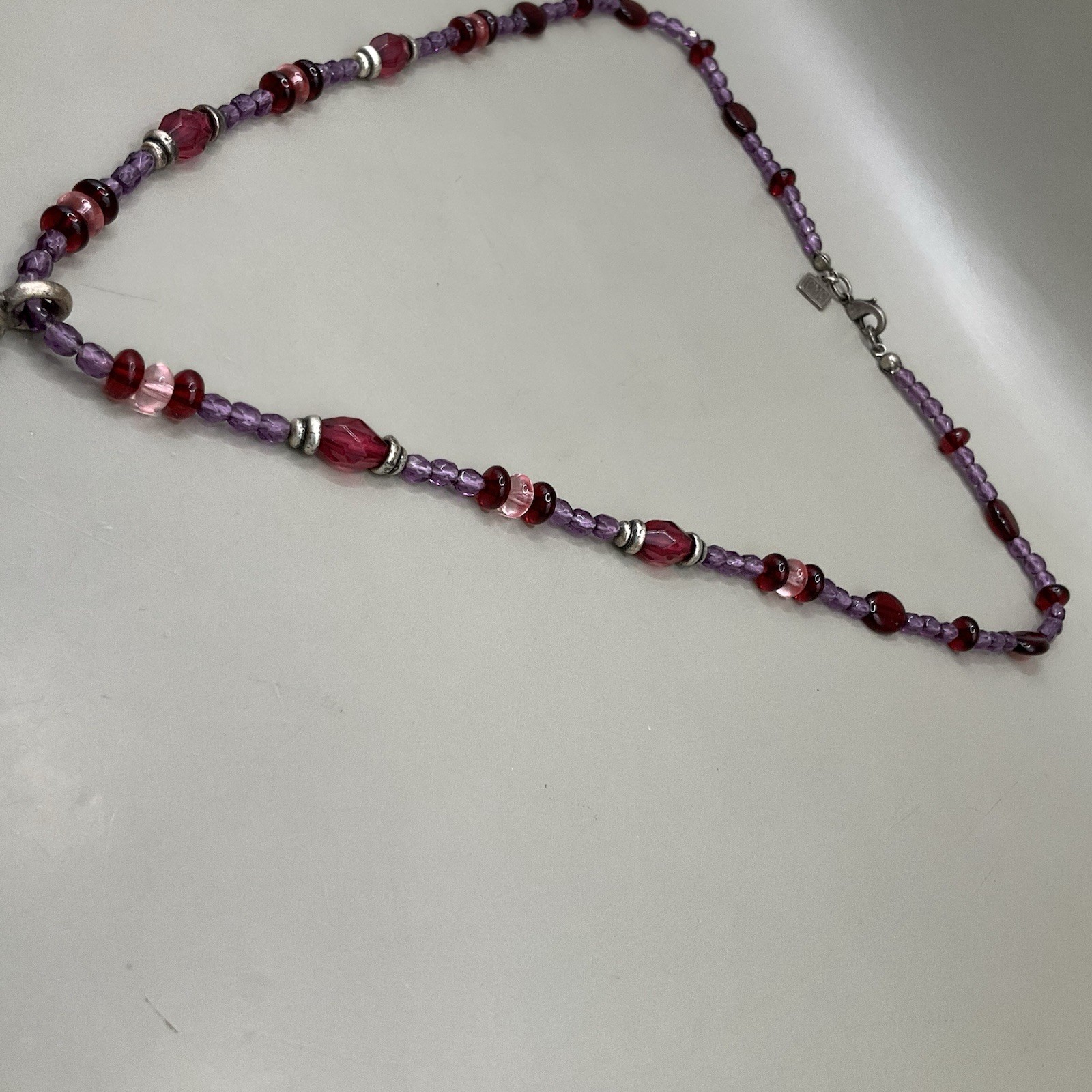 Corinne McCormack Women’s Necklace Silver Tone Metal Purple Pink Red Beaded