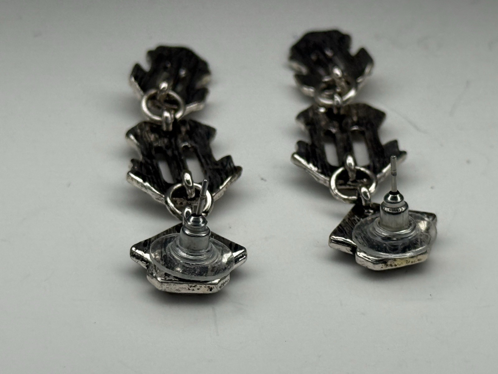 Vintage Art Deco Flapper Rhinestone Earrings Dangle Drop Pierced Gatsby Style
