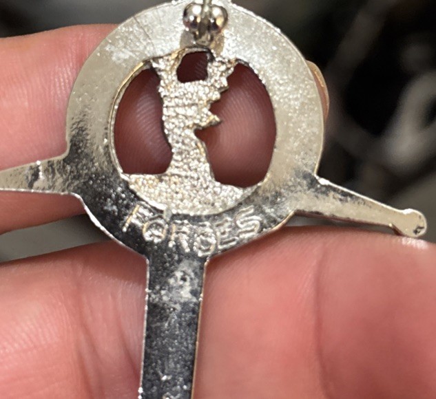 Vintage Pewter “Grace Me Guide” Kilt Pin Marked Forbes Sword Brooch