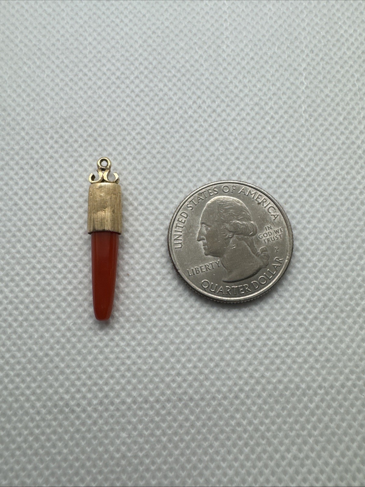 Victorian 14k Yellow Gold Red Coral Horn Charm Pendant 2g Vintage, Antique, Rare