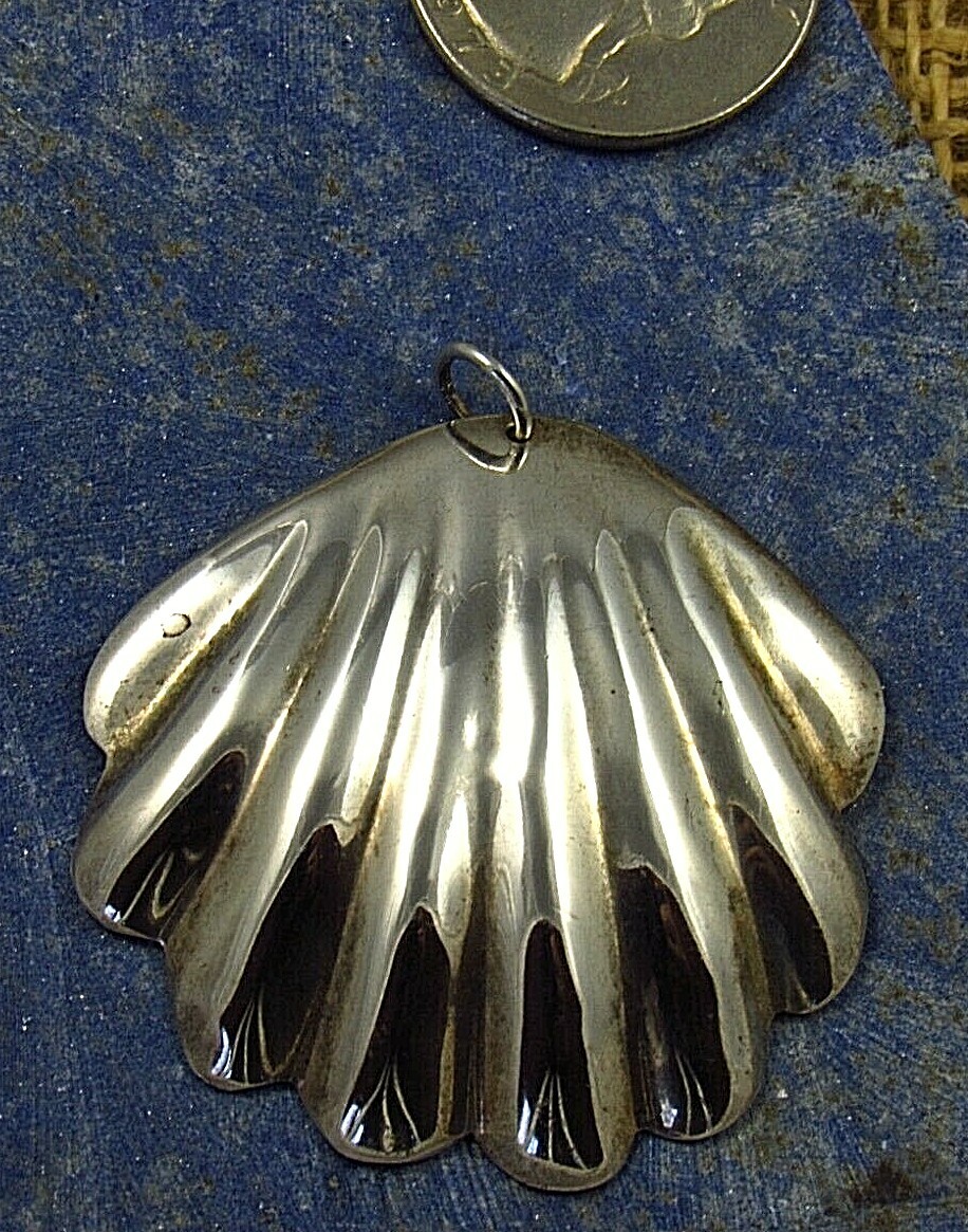 Vtg. Taxco Mexico Sterling Silver Seashell Pendant TD-19 1 7/8″ x 1 3/4″ 9g’s