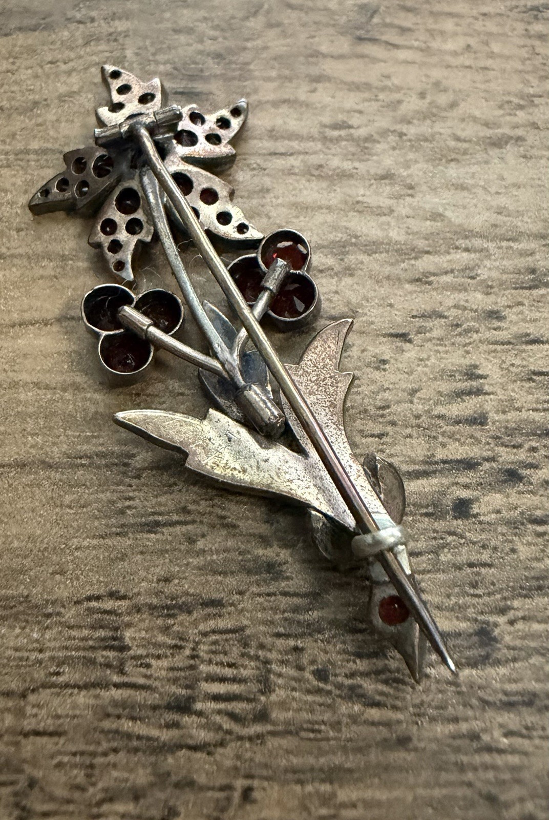 Antique Bohemian Garnet Flower Brooch Victorian Rose Cut Czech Pin