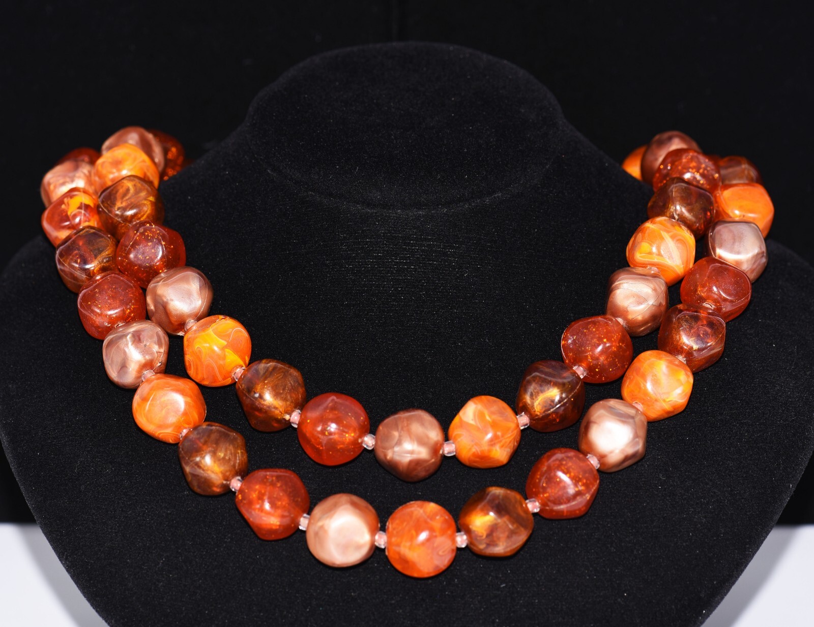 ZENTALL Chunky MARBLEIZED Shades of ORANGE Beaded NECKLACE and EARRING SET