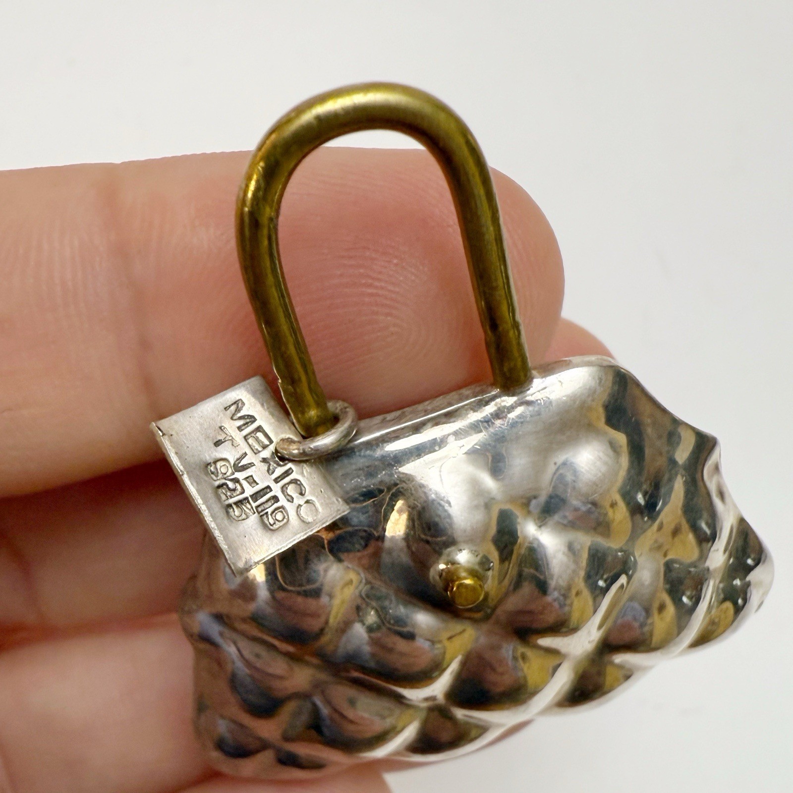 Vintage Large Quilted Purse Handbag Sterling Silver 925 Pendant Charm Mexico