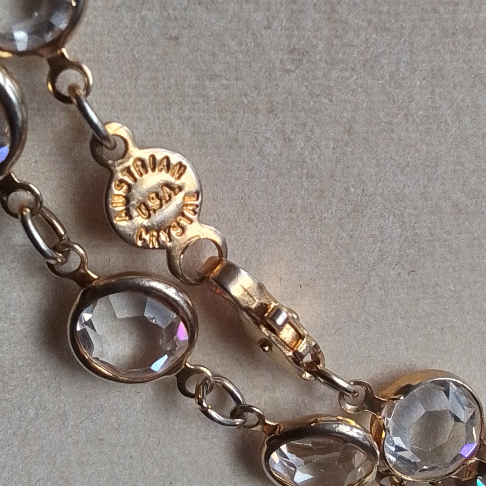 Austrian Crystal Necklace, USA, Clear, Goldtone Metal, 33″L, Lobster Clasp EUC