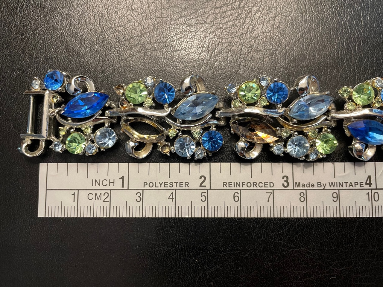 HARVEST REPAIR Sparkle Rhinestone Bracelet Faceted Blues Topaz Color Aqua Design