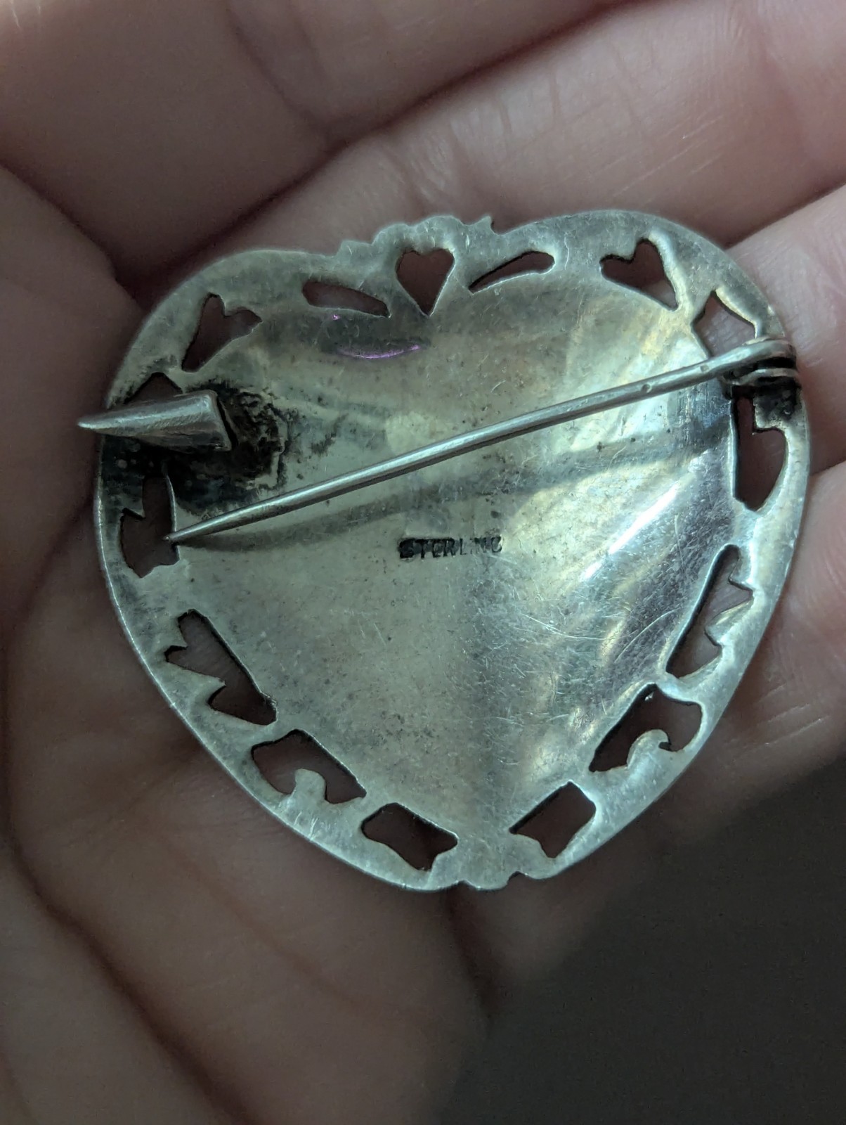 Vintage Siam Sterling Heart Black Niello Brooch Pin Lightning Goddess Love Art