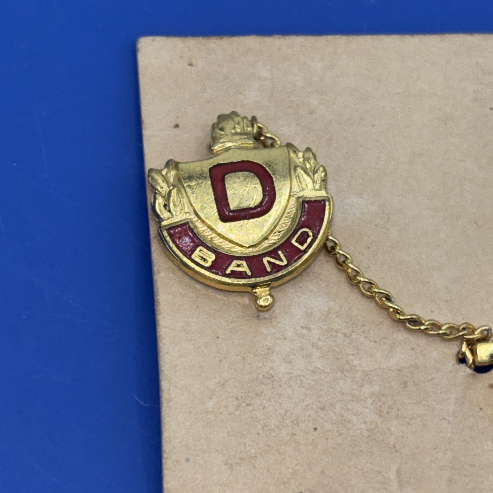 Vintage 1978 D Band Pin Gold Tone Dangle Charm Original Card Bale Co