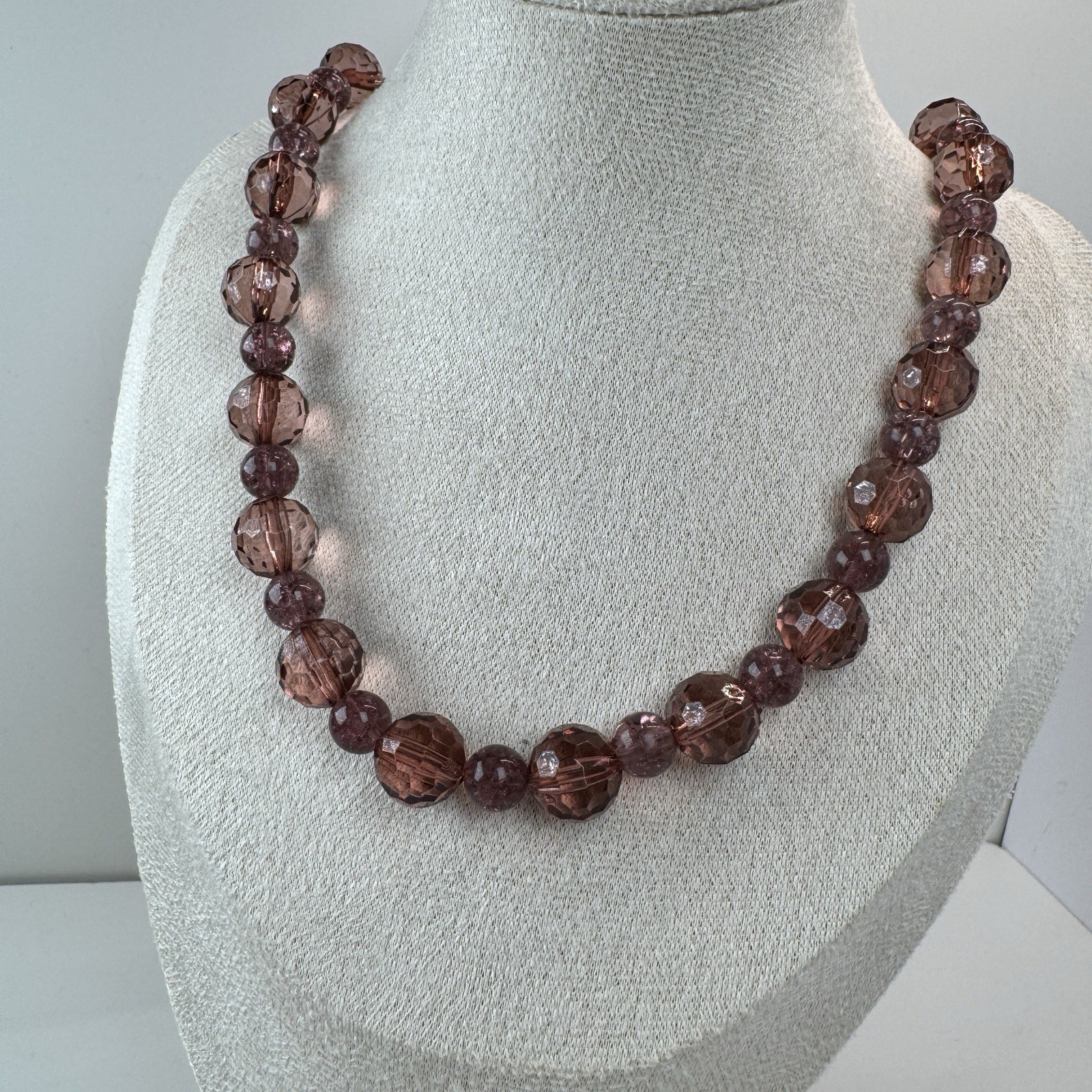 Lot Of 2 VTG Bead Necklaces – Purple Glass & Green Gold Tone Statement