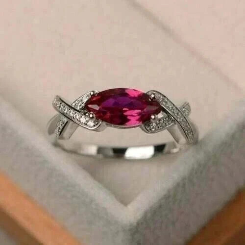 Classic Art Deco Style Marquise Cut Lab Created Diamond 925 Silver Ring For Her