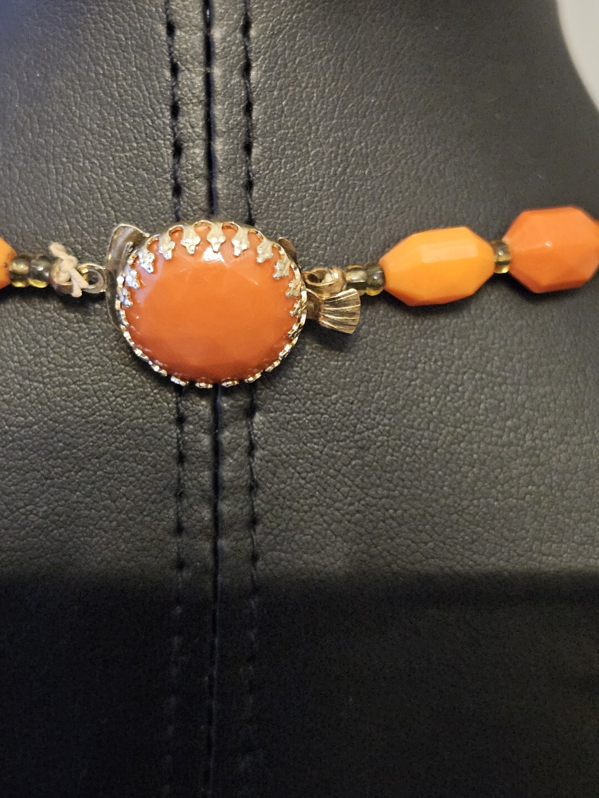 Vintage faceted orange acrylic bead necklace. Stretch Stone Bracelet