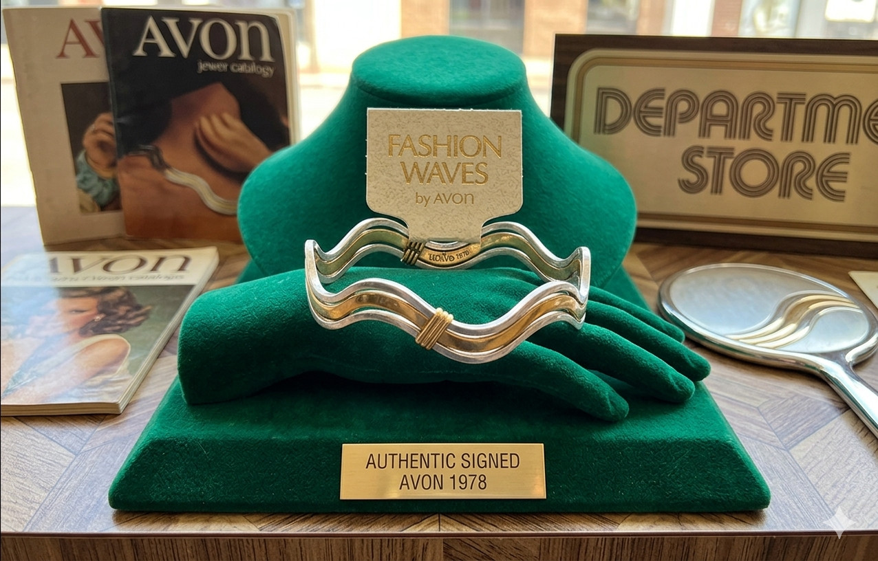 Signed Avon 1978 “Fashion Waves” Gold Silver Tone Stack Bangle Bracelets E5