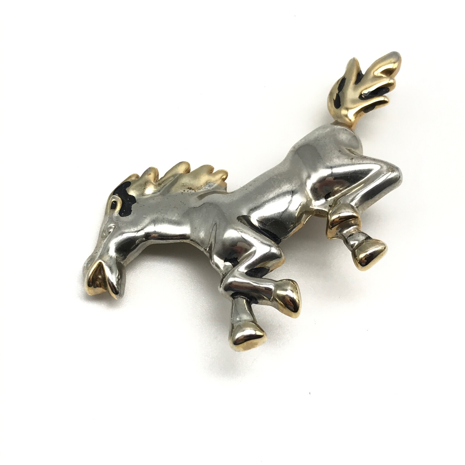 Vintage Silver Tone Two Tone Running Galloping Horse Brooch Pin Pendant
