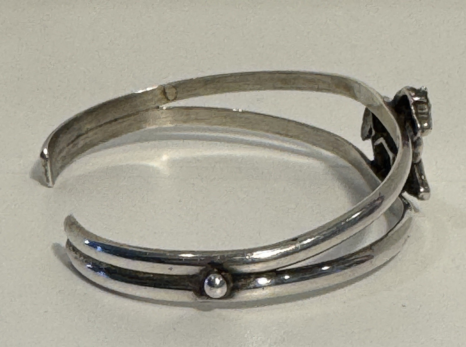 Vintage Signed Sterling Silver Double Cuff With Running Horse Bracelet