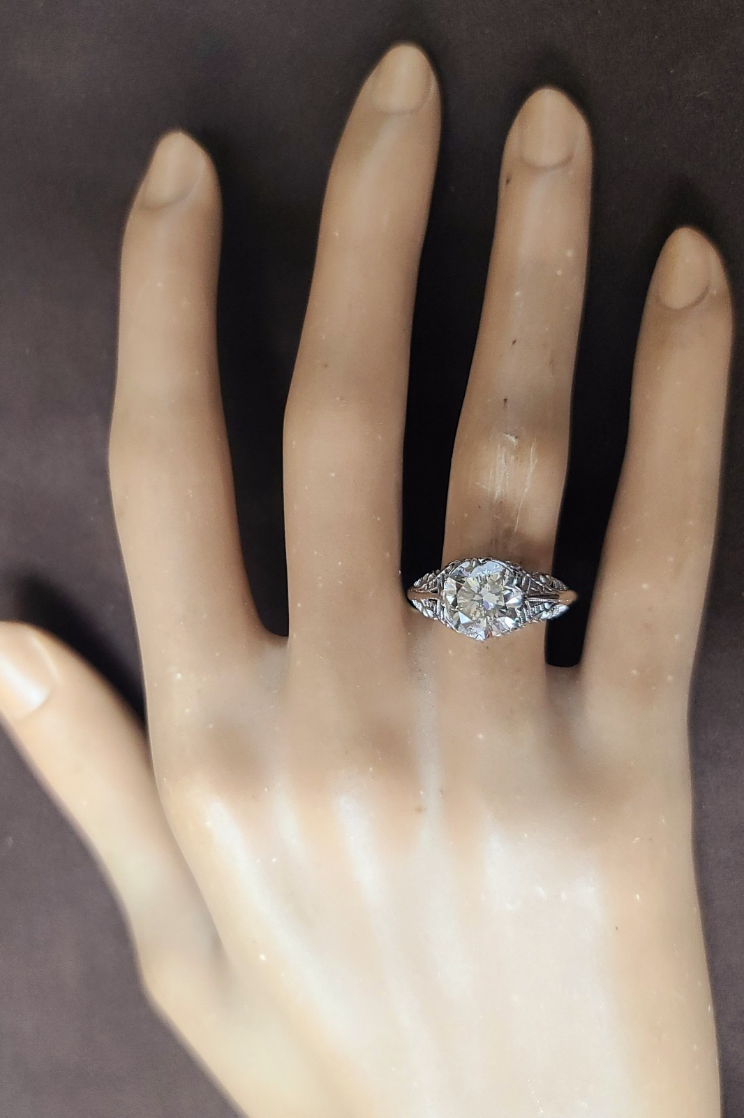 Vintage 18k White Gold Engagement Ring 2.75ct Natural Light Champagne Diamond