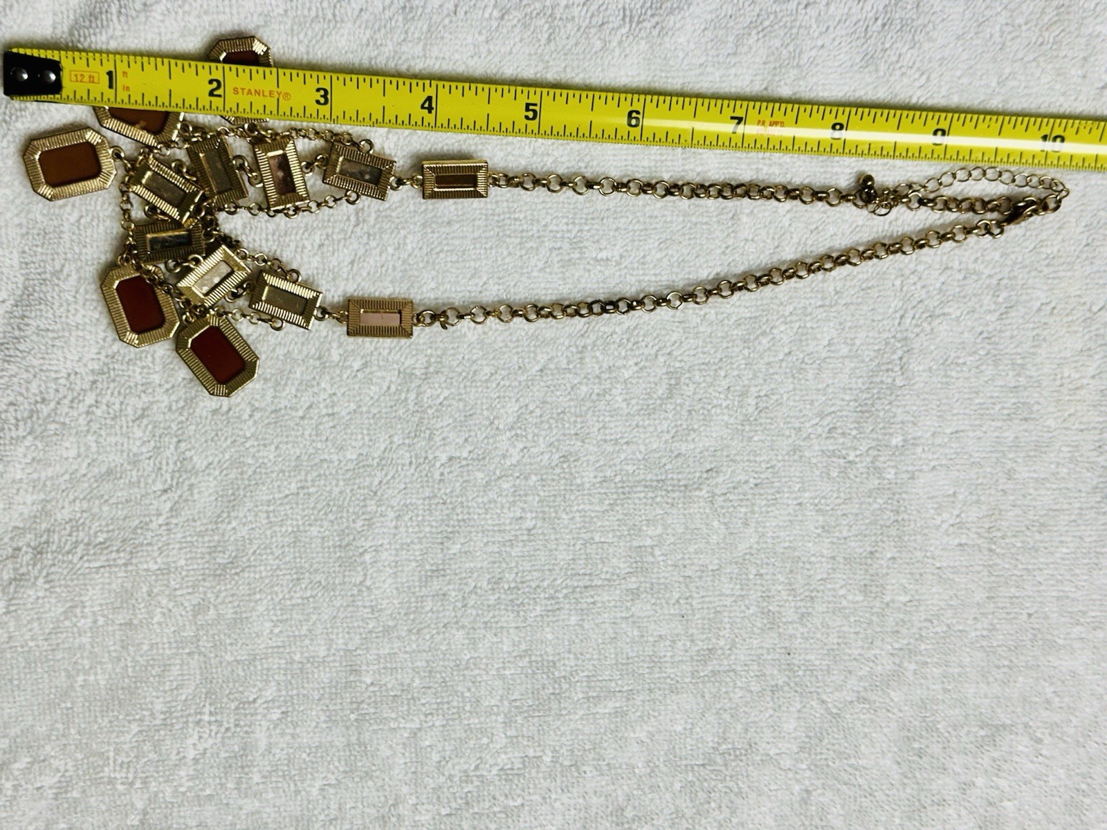 Faceted Rectangle Cabochon Gold Tone Bib Necklace n0153