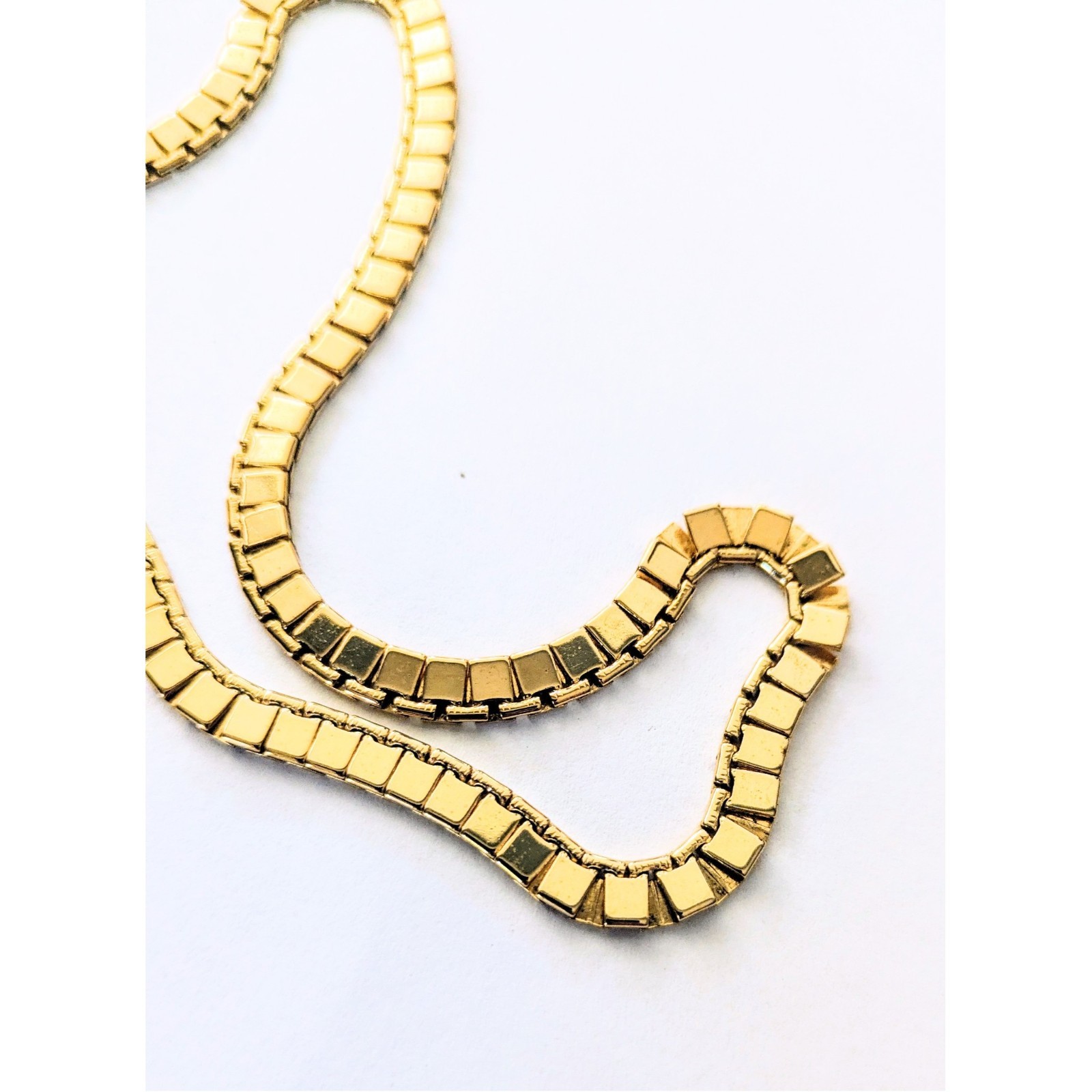 70s Vintage MONET Necklace Gold Plated Flat Square Articulated Link Chain 24″