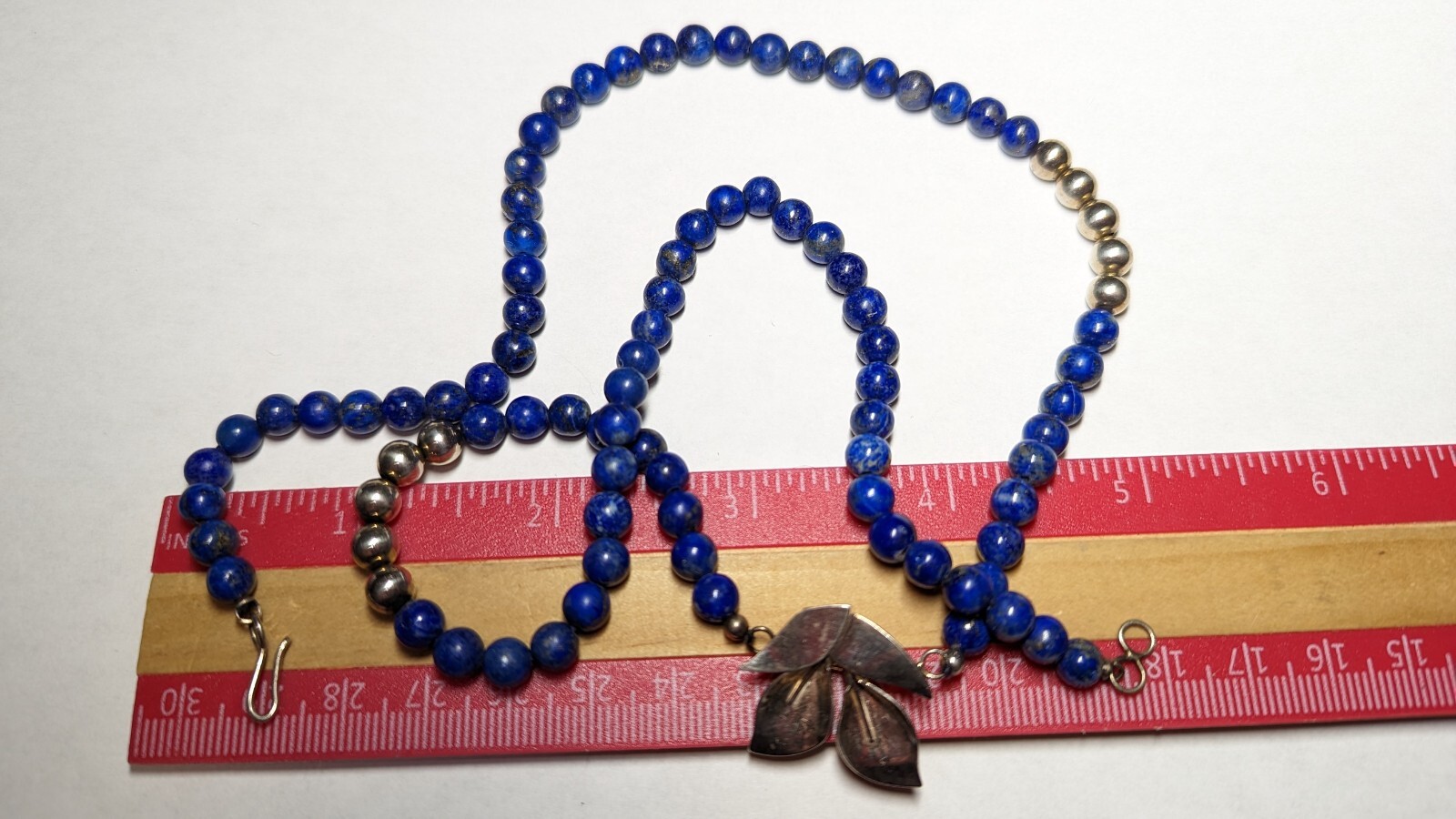 VINTAGE LAPIS LAZULI NECKLACE ABOUT 22 1/2″ LONG STERLING SILVER HALLMARKED