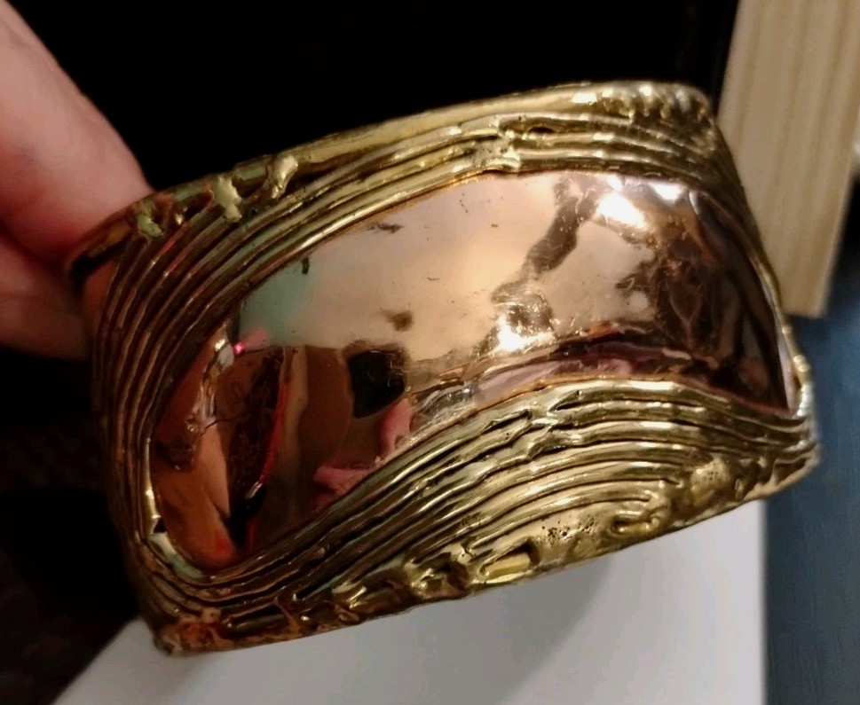 Vintage LUCIANO Bustamante Brutalist Brass/ Copper Metal Cuff Bracelet Mexico!