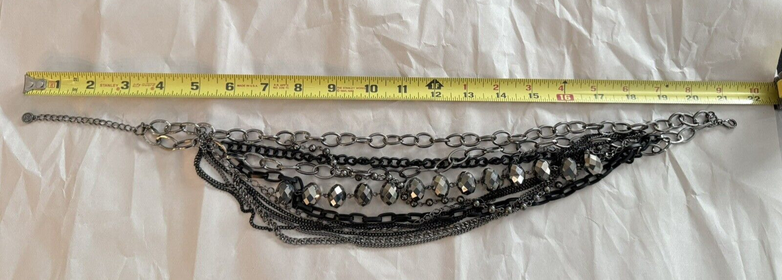 Dramatic Layered Statement 21” Gunmetal Silver and Black Trendy Chain and Bead