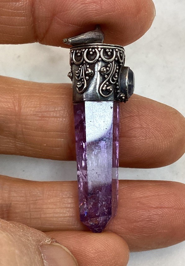 Vintage Sterling Silver Amethyst Rock Crystal Pendant