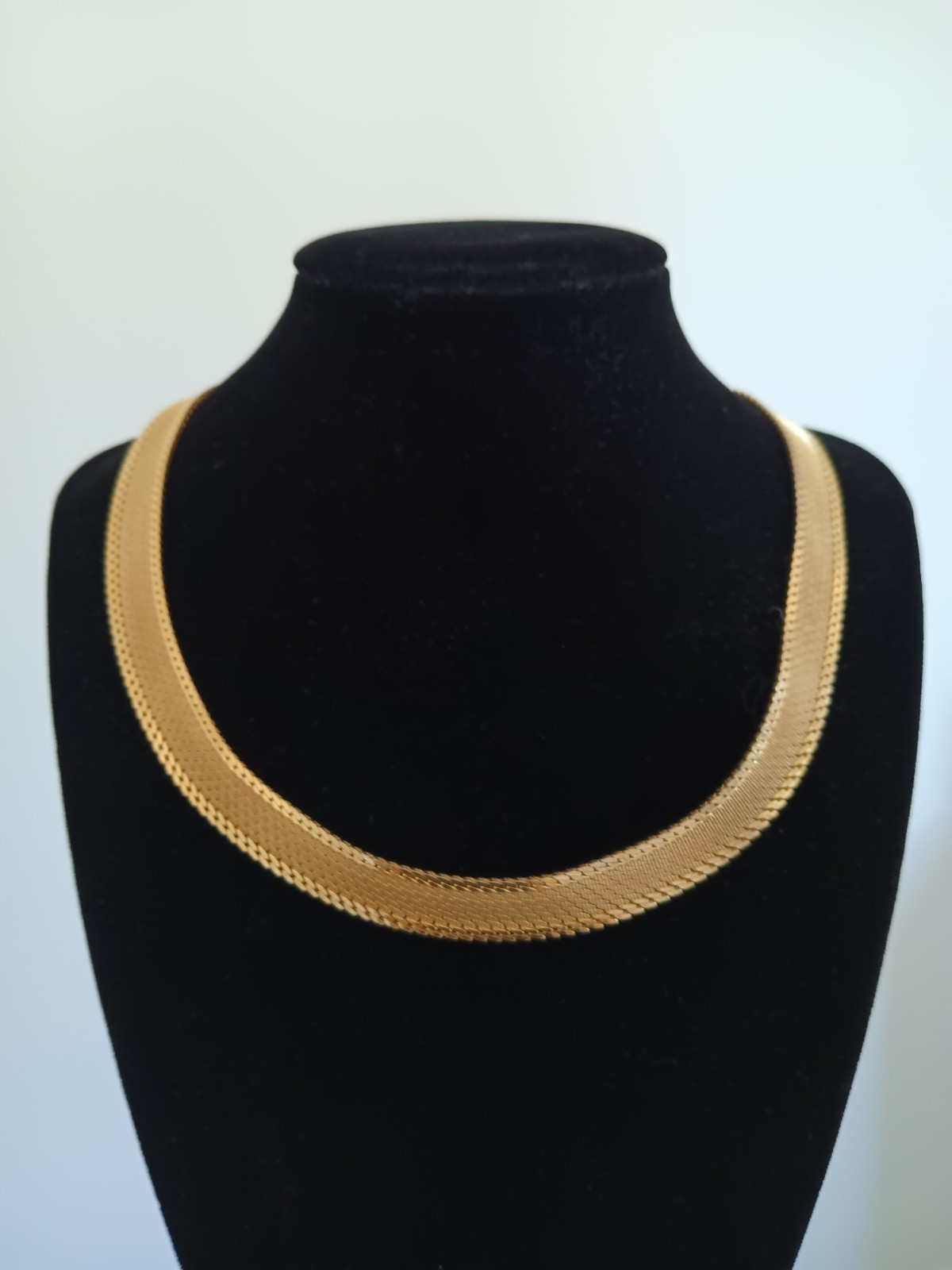 Vintage Monet Gold Plated Wide Mesh Snake Chain Choker Necklace