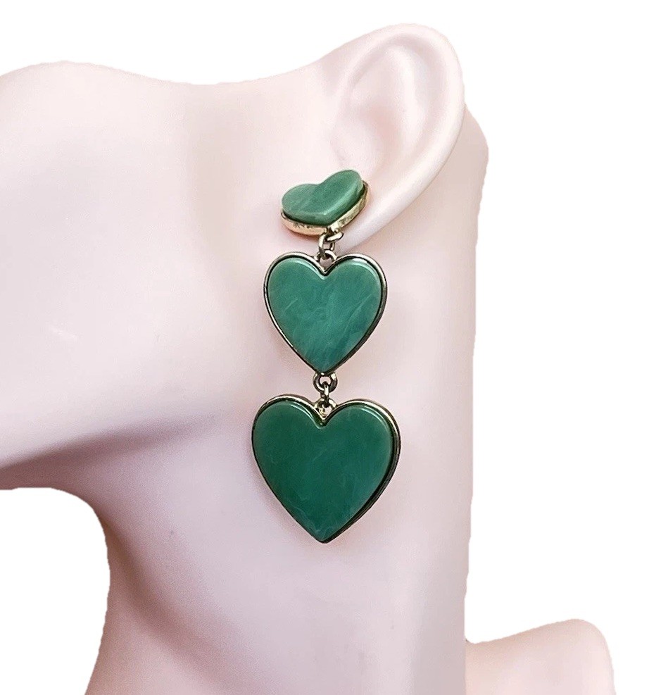 Sugarfix by BaubleBar Heart Drop Earrings Women Green Enamel Gold Tone Dangle