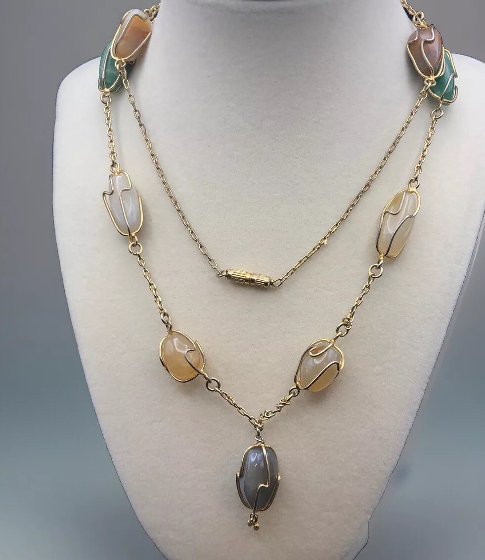 Artisan Wire-Wrapped Gemstone Necklace – 17” Earth Tones