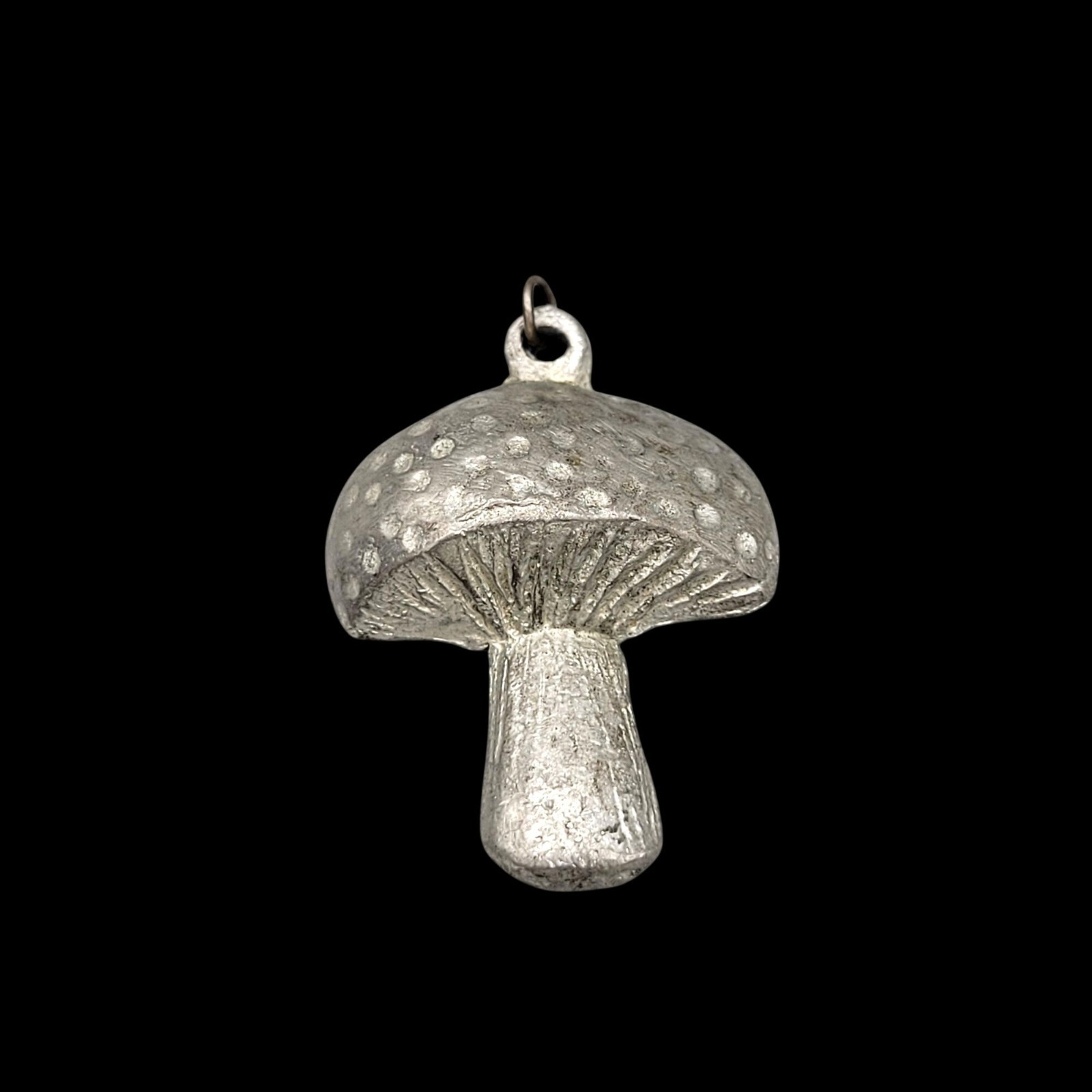 Vintage Silver Tone Pewter Mushroom Charm or Pendant Textured Dots and Gills