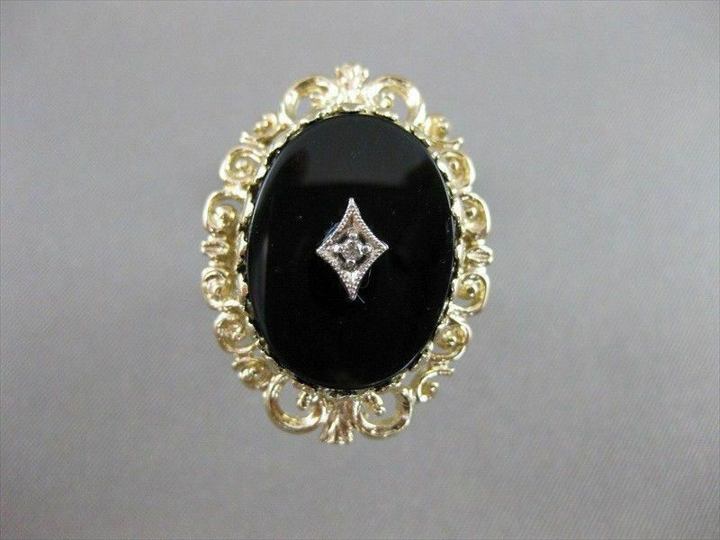 ANTIQUE VICTORIAN OLD MINE DIAMOND ONYX 14K Y GOLD FILIGREE COCKTAIL RING #20714