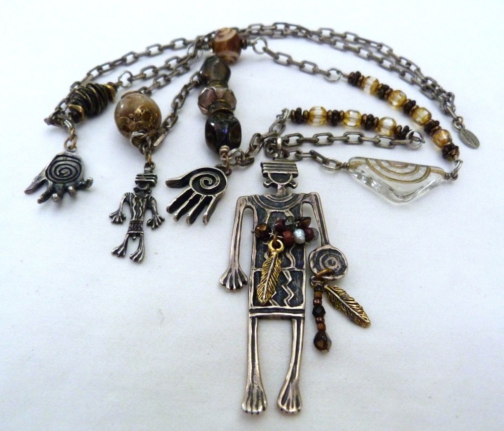 VINTAGE ROBERT SHIELDS USA STERLING SILVER SOUTHWESTERN LARGE CHARM NECKLACE 70G