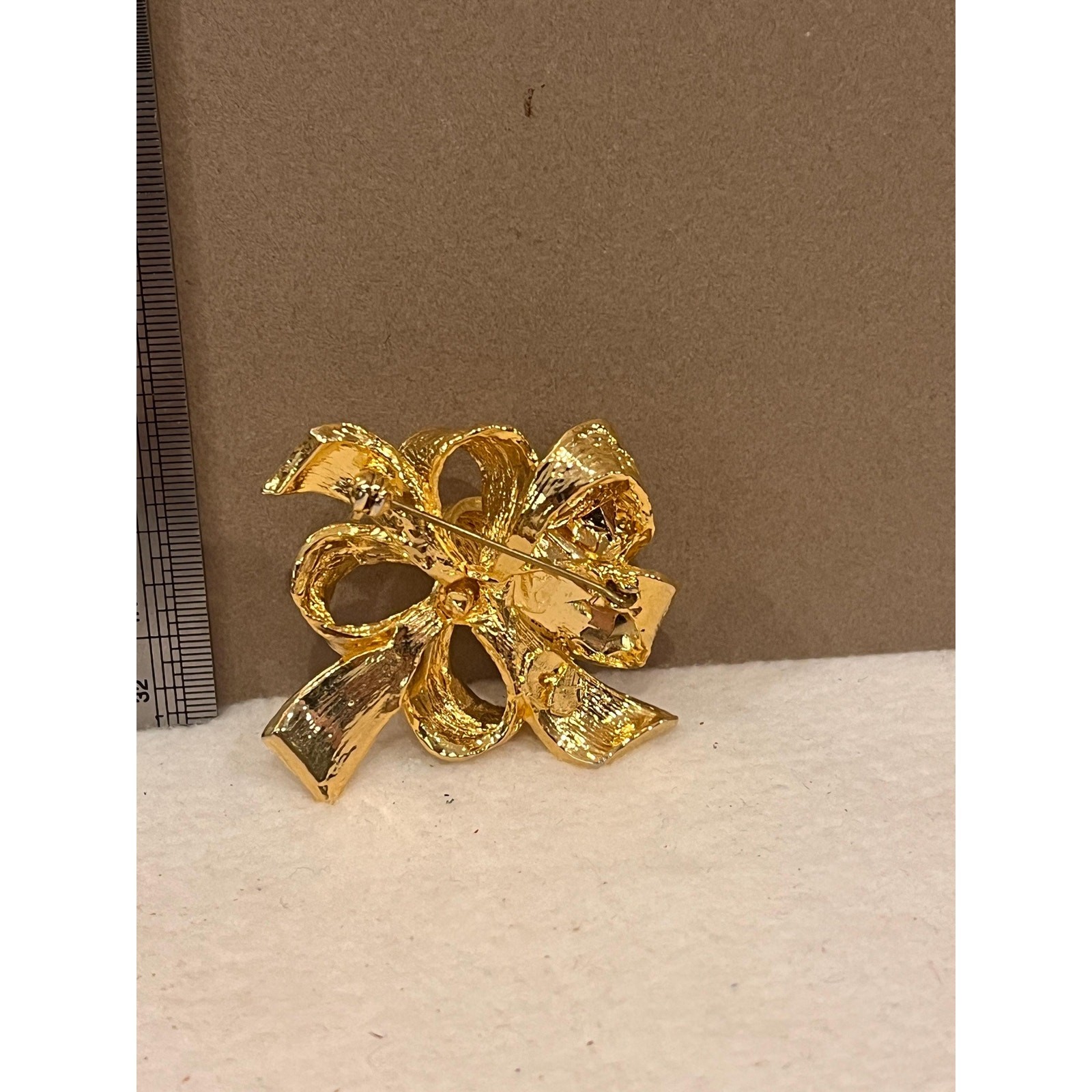 Vintage Gold Ribbon Bow Brooch Pin | 1970s Gold Tone Statement Broach