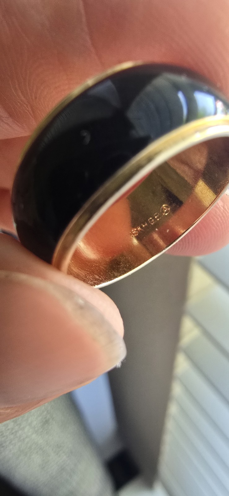 Vintage 80’s NOS 18kGold Electroplated Black Enamel Band Ring Size 6