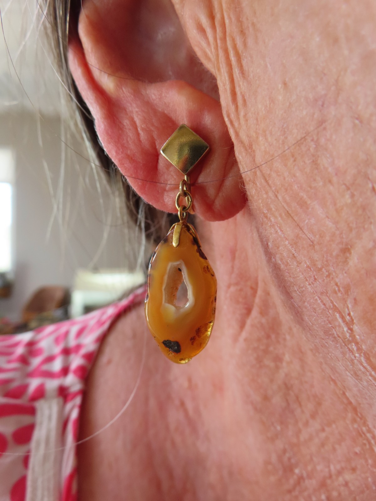 Vintage 1960’s GEODE Crystal Dangle Screw Back Earrings